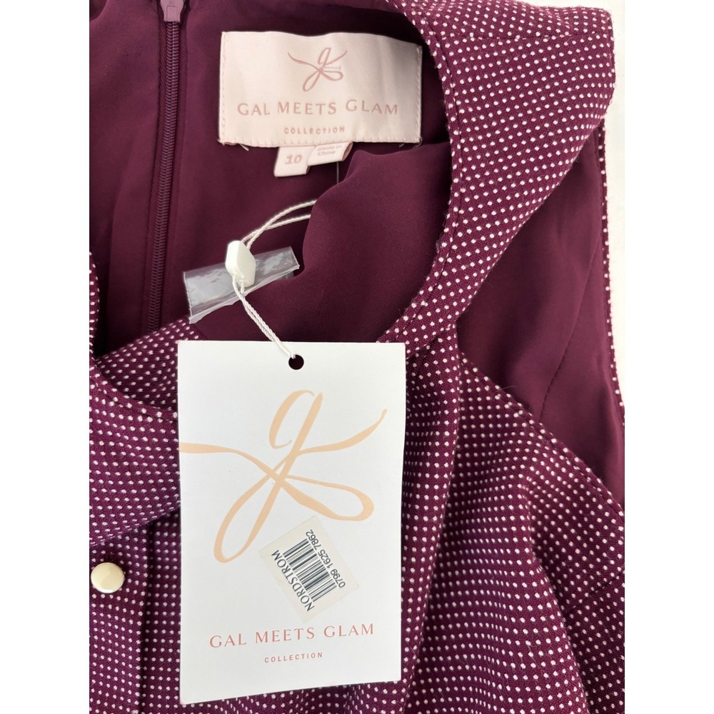 Classic Gal Meets Glam Dress Size 10 Burgundy Micro Dot Fit & Flare Pockets NWT - Picture 4 of 10
